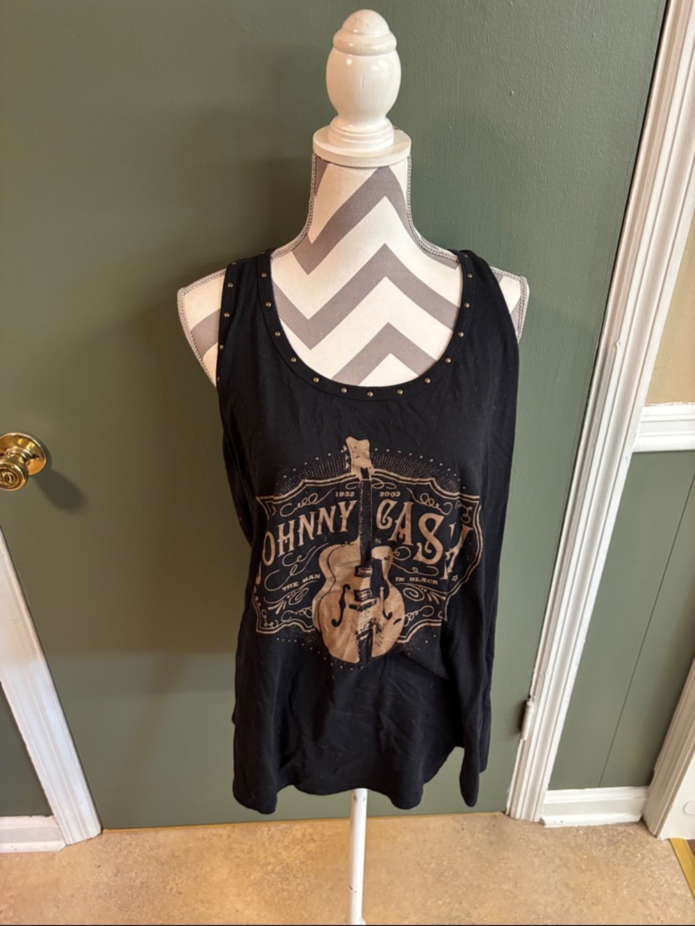 Johnny Cash Graphic Studded Black Tank
